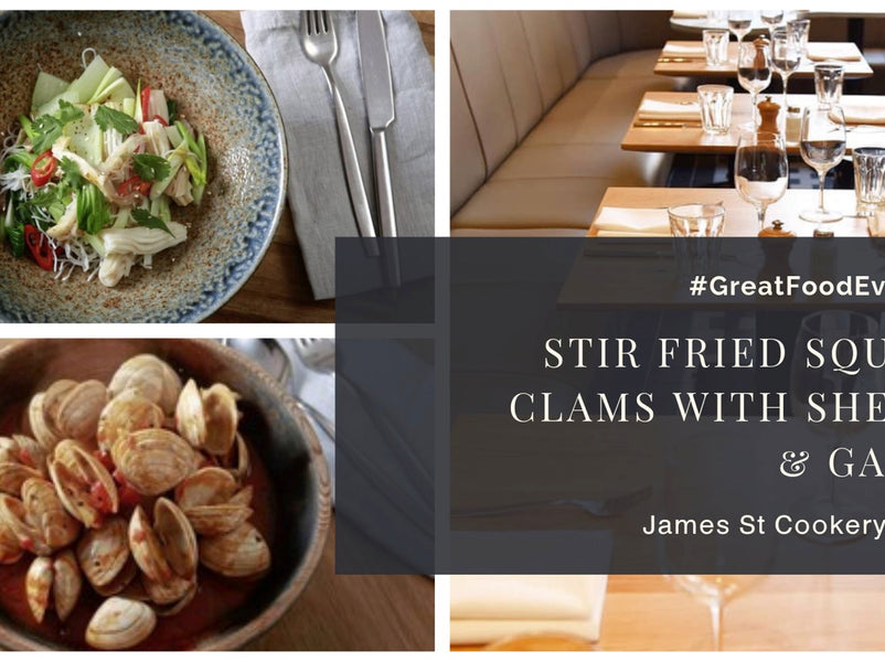 Stir fried squid & clams with sherry & garlic