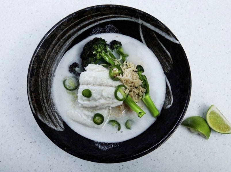 Coconut and fish soup and salmon and miso soup