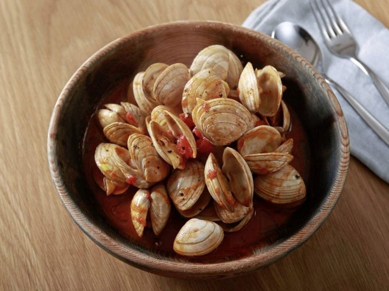 Clams with sherry and garlic plus ham hock and green bean paradelle