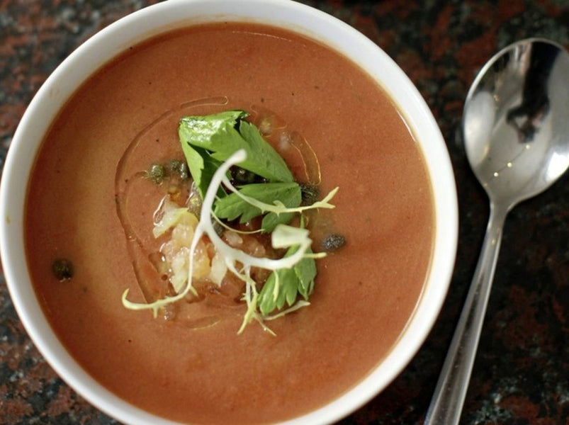 Crab bisque and mussels in garlic and white wine