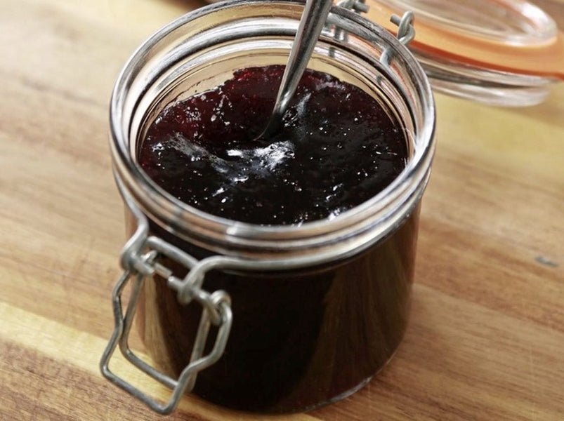 Blackberry and cherry preserve, reed current jelly
