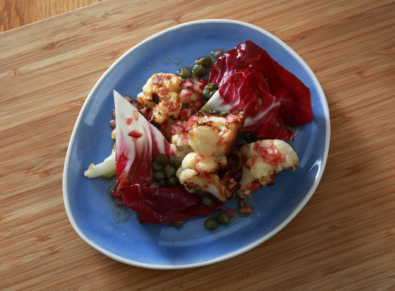 Niall McKenna’s butter bean and sweetcorn soup and cauliflower salad with radicchio